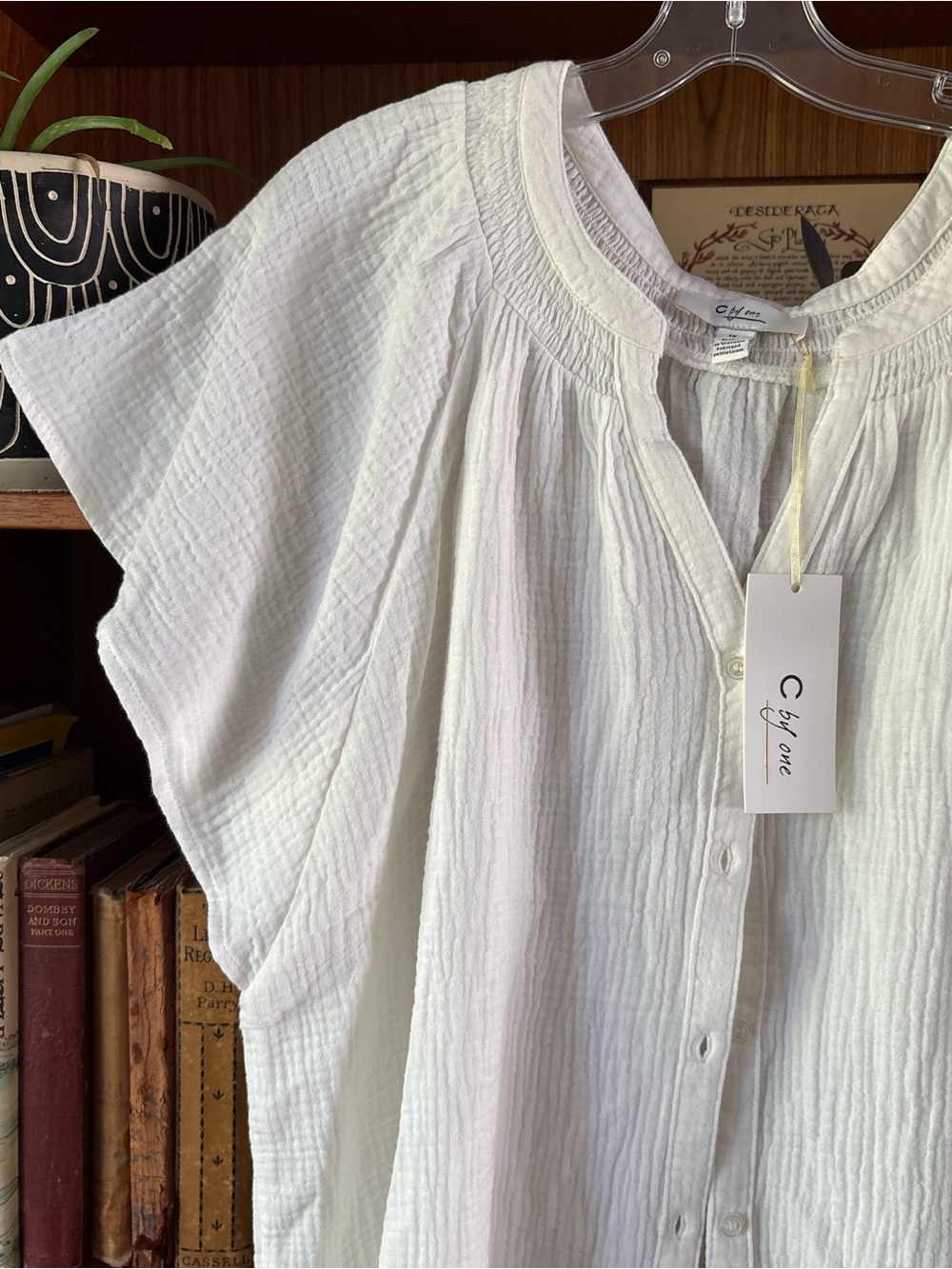 C by One Cream Cotton Gauze Top 1X NWT
